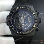 Swiss Grade Hublot Big Bang Unico King 45.5 Carbon with Baguettes Black Leather Strap-Best Replica Hublot Watches